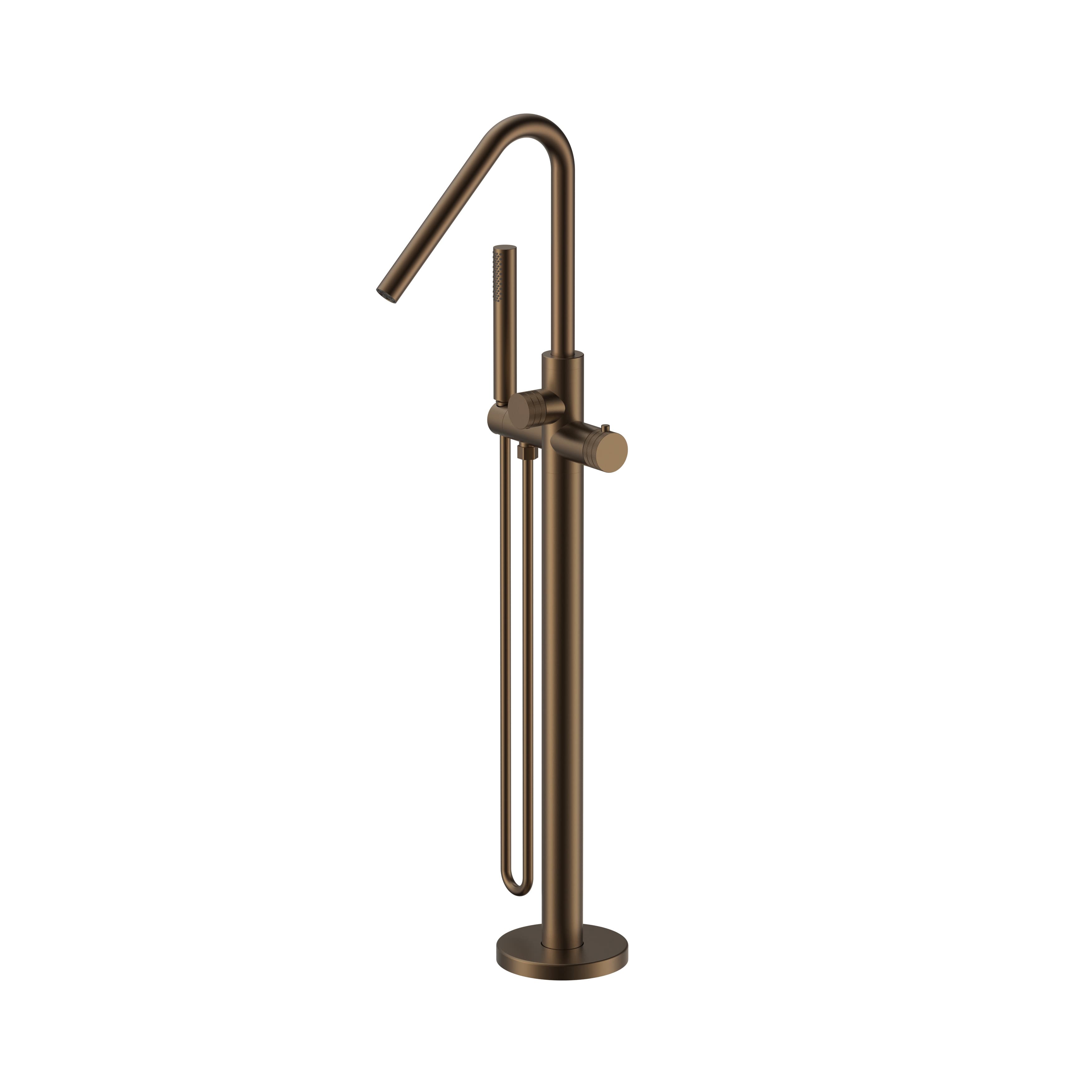 STRIA MITIGEUR DE BAIN – INDÉPENDANT – THERMOSTATIQUE – AVEC DOUCHETTE ET FLEXIBLE – BOUTONS AVEC STRUCTURE STRIÉE - BELGAQUA - BRUN BRONZÉ (PVD)