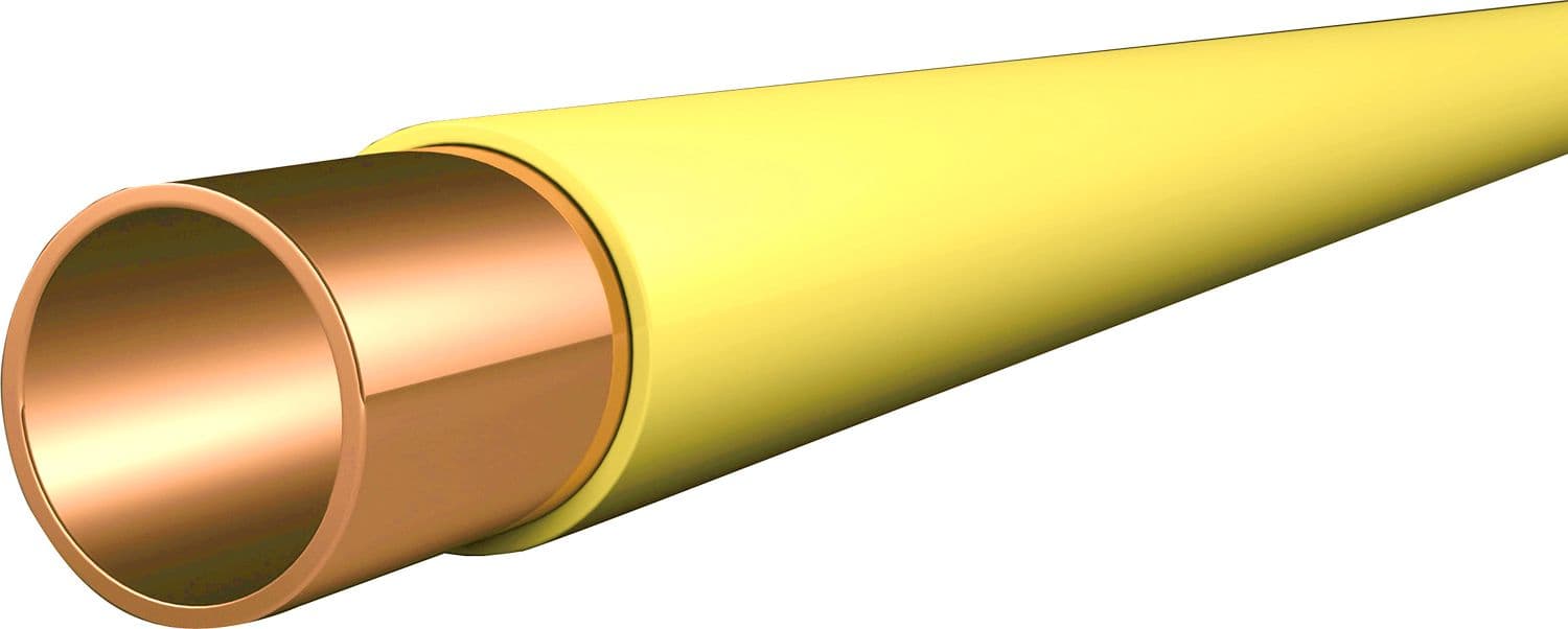 TUYAU CUIVRE + PVC JAUNE 22-1MM DUR LONGUEUR 5M
