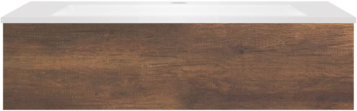SOUS MEUBLE COFFEE 1 TIROIR 120 CHENE DECOR ROUILLE+LAVABO EN MARBRE SYNTHETIQUE BLANC MAT