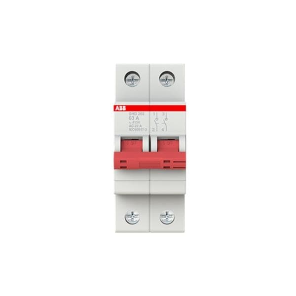 Interrupteur - sectionneur Rouge on - off 2 pôles, 63A 415Vac, Ac - 22A, 10kA, 125Vdc Dc - 21A