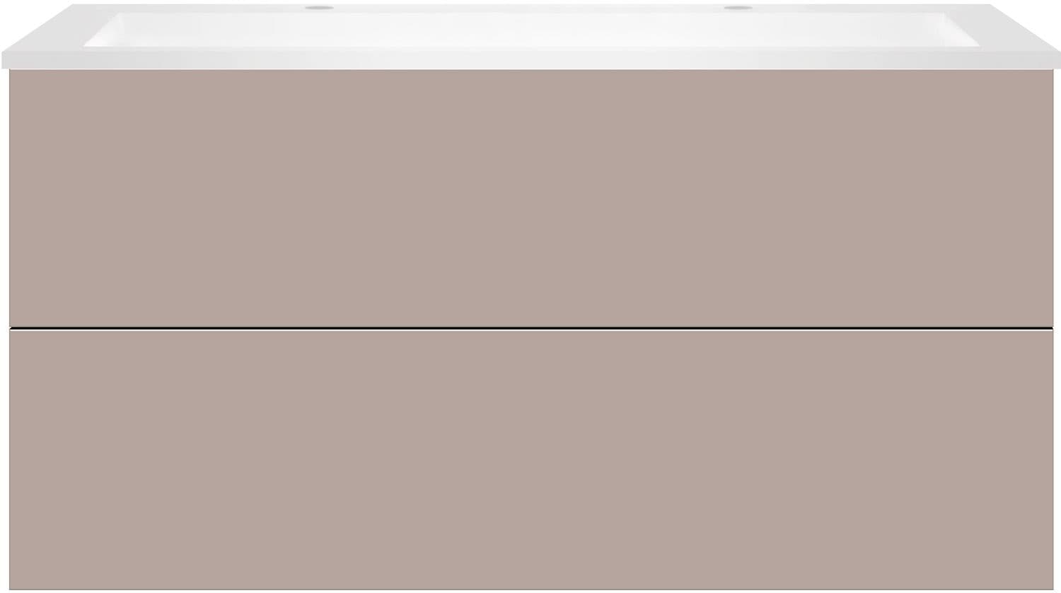 SOUS MEUBLE COFFEE 2 TIROIRS 120 GRIS BASALTE MAT + LAVABO 2 TROUS ROBINET EN MARBRE SYNTHETIQUE BL