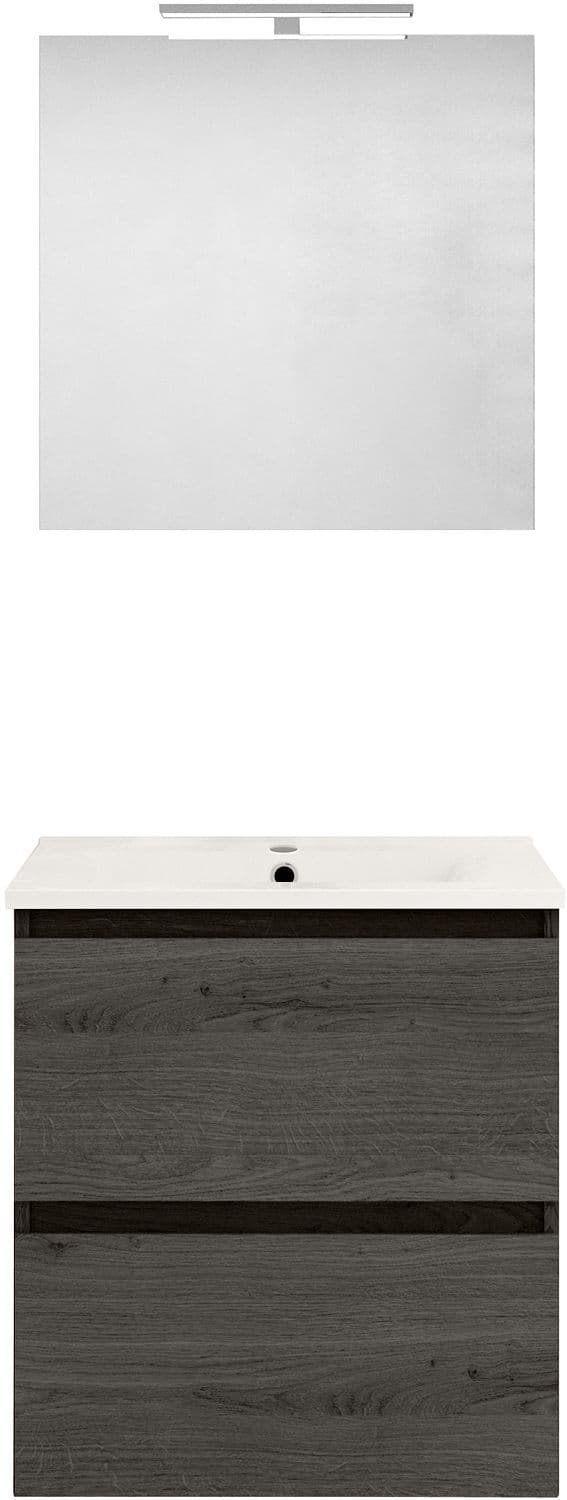 MEUBLE FORM 60CM SOLO 2 TIROIR PORCELAINE +MIROIR CHENE GRAPHIT