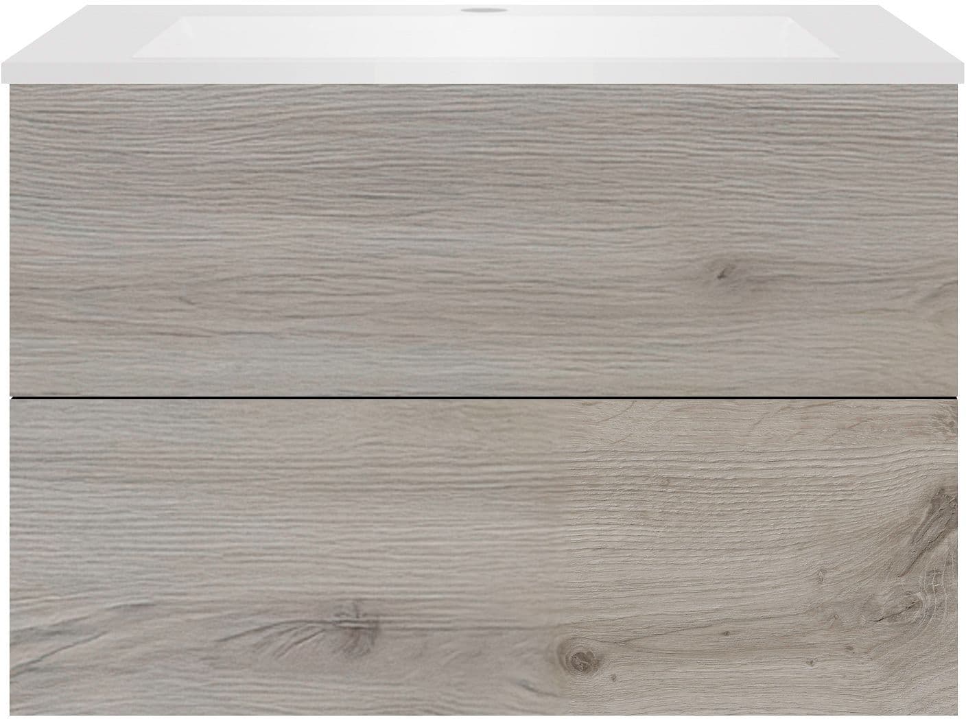 SOUS MEUBLE COFFEE 2 TIROIRS 90 CHENE ARGENT+LAVABO EN MARBRE SYNTHETIQUE BLANC MAT
