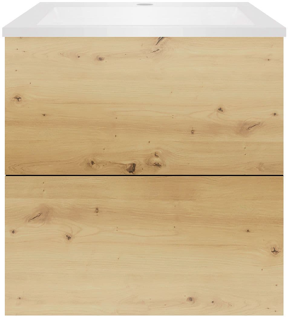 SOUS MEUBLE COFFEE 2 TIROIRS 60 CHENE URBAN+LAVABO EN MARBRE SYNTHETIQUE BLANC MAT