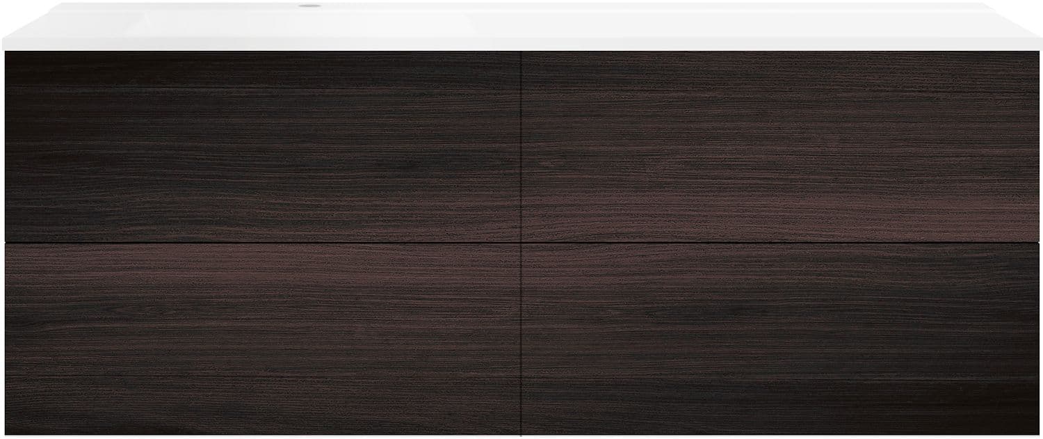 SOUS MEUBLE COFFEE 4 TIROIRS 160 CHENE DECOR MOKKA+LAVABO GAUCHE BLANC MAT