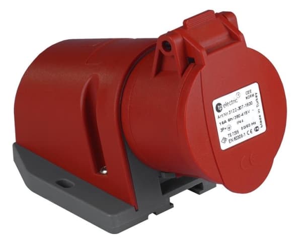 Prise CEE femelle murale 4 x 32A 380 - 415Vac Rouge IP44 avec raccords à visser