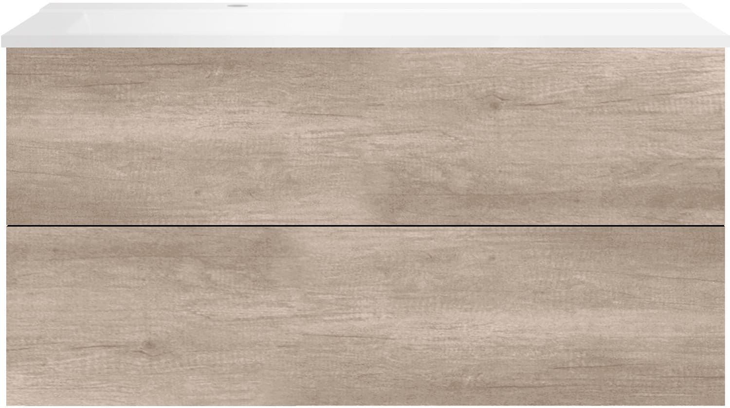 SOUS MEUBLE COFFEE 2 TIROIRS 120 CHENE DECOR FLANELLE+LAVABO GAUCHE BLANC
