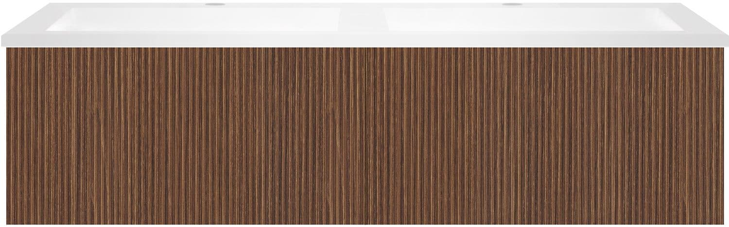 SOUS MEUBLE COFFEE 2 TIROIRS 120 NOYER SMARTLINE +DOUBLE LAVABO EN MARBRE SYNTHETIQUE BLANC MAT
