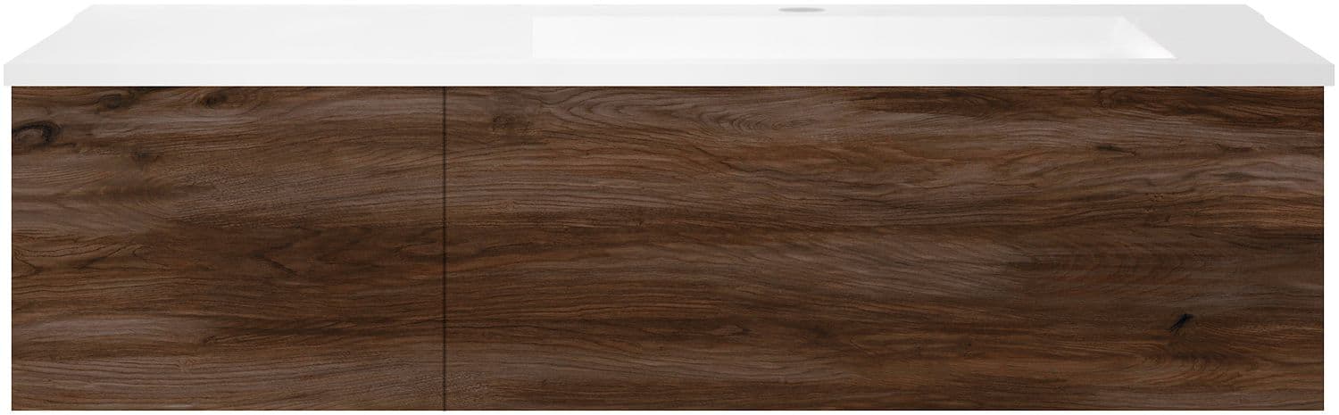 SOUS MEUBLE COFFEE 2 TIROIRS 120 NOYER VELOURS+LAVABO DROITE EN MARBRE SYNTHETIQUE BLANC MAT