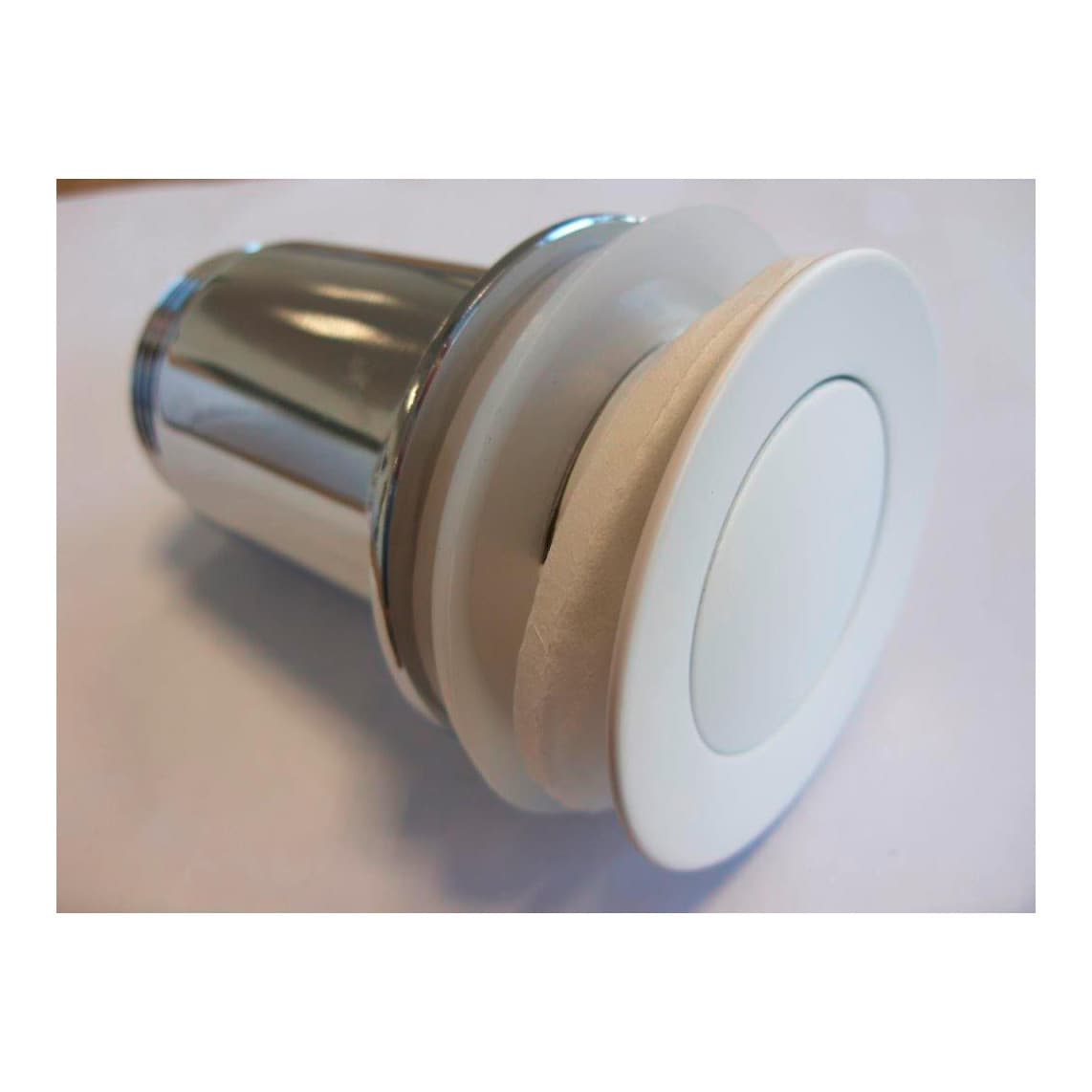 02222 Presse excentrique avec trop-plein, zinc moulé sous pression, avec écrou long, blanc mat, par ex. pour 43101/2