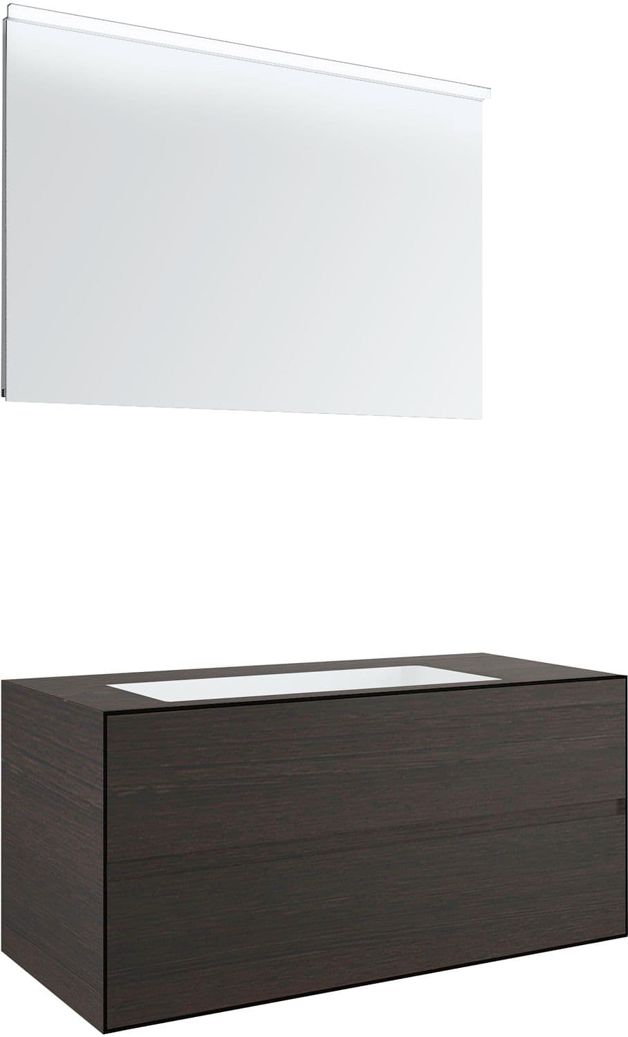 MEUBLE 2 TIROIRS+ LAVABO SOUS ENCASTRER CENTRAL TENSO 120CM SANS TROU ROBINET WENGE AVEC MIROIR