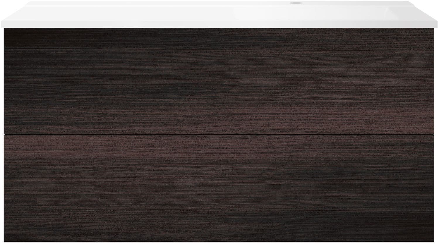 SOUS MEUBLE COFFEE 2 TIROIRS 120 CHENE DECOR MOKKA+LAVABO DROITE BLANC MAT