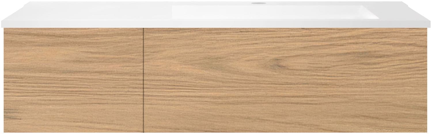 SOUS MEUBLE COFFEE 2 TIROIRS 120 CHENE CLASSIQUE +LAVABO DROITE EN MARBRE SYNTHETIQUE BLANC MAT