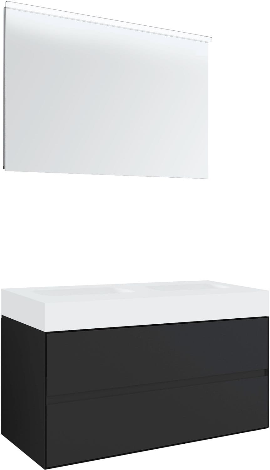 MEUBLE 2 TIROIRS POUR TABLET PURO 2 LAVABOS TENSO 120CM GRIS AVEC MIROIR