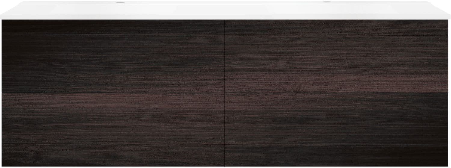 SOUS MEUBLE COFFEE 4 TIROIRS 180 DUO CHENE DECOR MOKKA +DOUBLE LAVABO BLANC