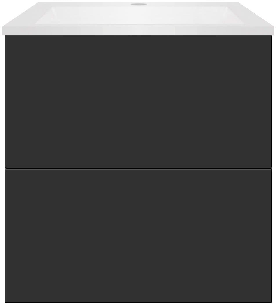 SOUS MEUBLE COFFEE 2 TIROIRS 60 GRAPHITE DOUX MAT+LAVABO EN MARBRE SYNTHETIQUE BLANC MAT