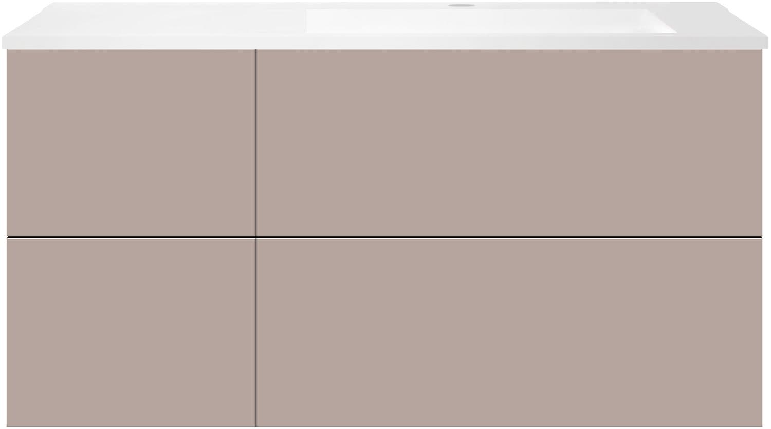 SOUS MEUBLE COFFEE 4 TIROIRS 120 GRIS BASALTE MAT+LAVABO DROITE EN MARBRE SYNTHETIQUE BLANC MAT