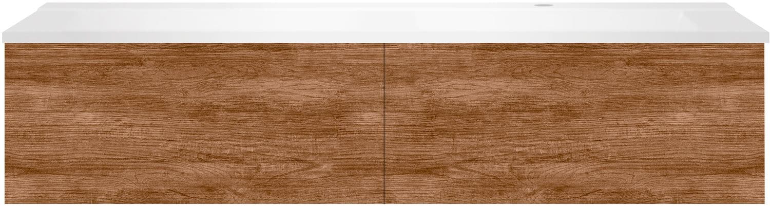 SOUS MEUBLE COFFEE 2 TIROIRS 140 TECTONA DECOR CANNELLE+LAVABO DROITE BLANC