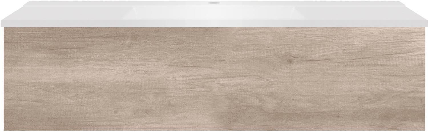 SOUS MEUBLE COFFEE 1 TIROIR 120 CHENE DECOR FLANELLE+LAVABO BLANC MAT