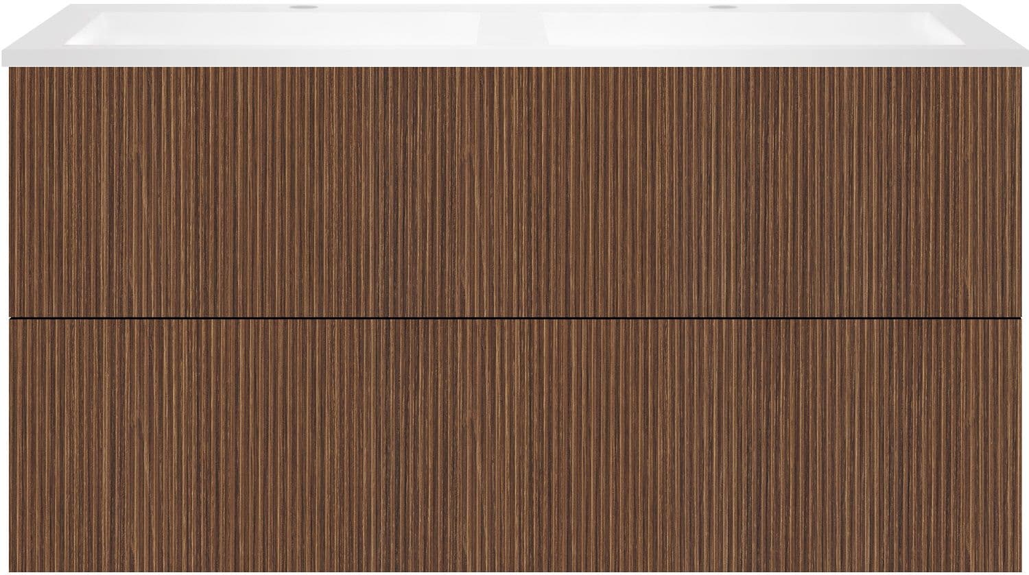 SOUS MEUBLE COFFEE 2 TIROIR 120 DUO NOYER SMARTLINE + LAVABO DOUBLE EN MARBRE SYNTHETIQUE BLANC MAT