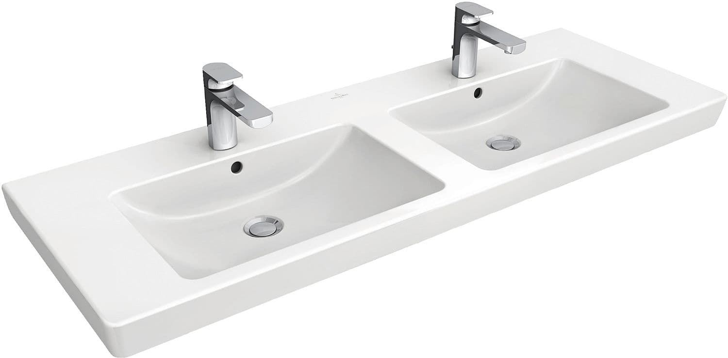 LAVABO DOUBLE SUBWAY 2.0 V&B 130CM + 2TROUS ROBINET BLANC