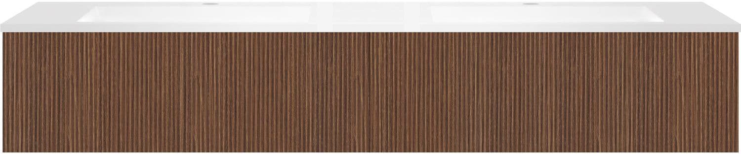 SOUS MEUBLE COFFEE 2 TIROIRS 180 NOYER SMARTLINE +DOUBLE LAVABO EN MARBRE SYNTHETIQUE BLANC MAT