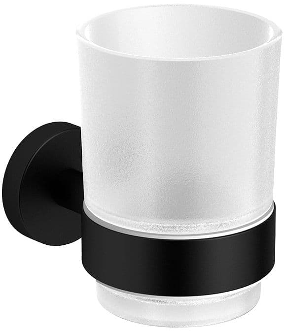 PORTE-VERRE+GOBELET HOLD O(N) NOIR MAT/VERRE SATIN