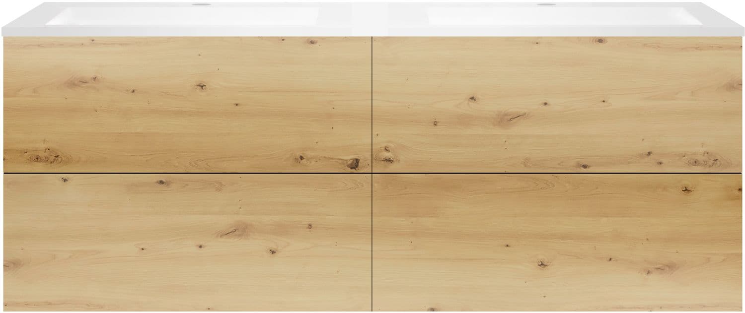 SOUS MEUBLE COFFEE 4 TIROIRS 160 DUO CHENE URBAN +DOUBLE LAVABO EN MARBRE SYNTHETIQUE BLANC MAT