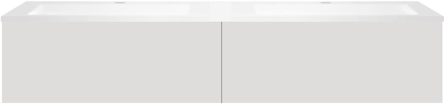 SOUS MEUBLE COFFEE 2 TIROIRS 160 GRIS VELOURS MAT +DOUBLE LAVABO EN MARBRE SYNTHETIQUE BLANC