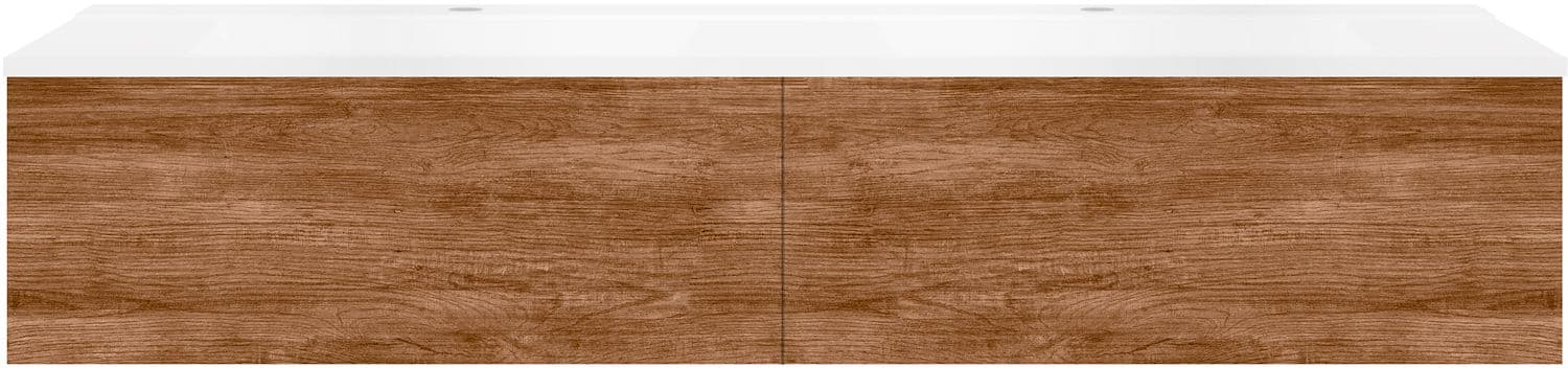 SOUS MEUBLE COFFEE 2 TIROIRS 160 DUO TECTONA DECOR CANNELLE +DOUBLE LAVABO BLANC