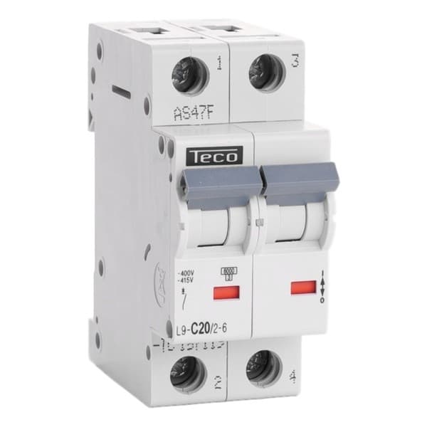 Disjoncteur 2 pôles 20A 6kA courbe C