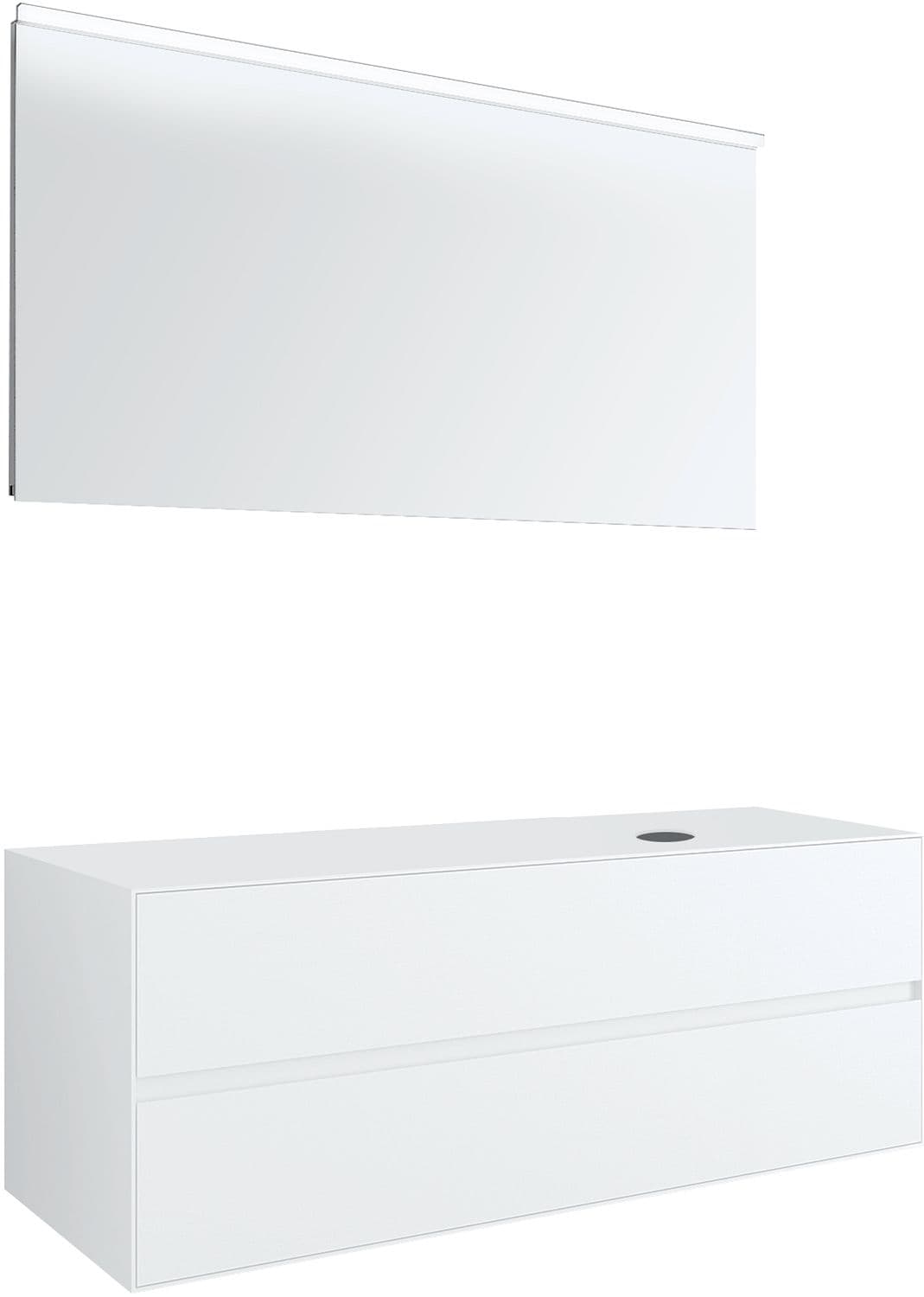 MEUBLE 2 TIROIRS+ TABLET POUR LAVABO A POSER DROITE TENSO 140CM SANS TROU ROBINET BLANC AVEC MIROIR