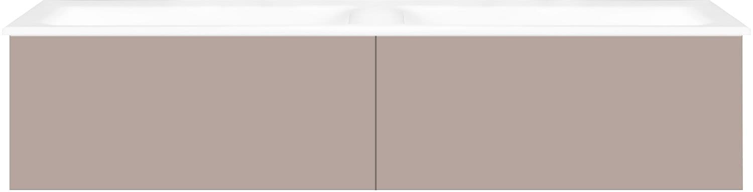 SOUS MEUBLE COFFEE 2 TIROIRS 140 DUO GRIS BASALTE MAT+DOUBLE LAVABO PORCEL.SNS TROU ROBINET BLANC