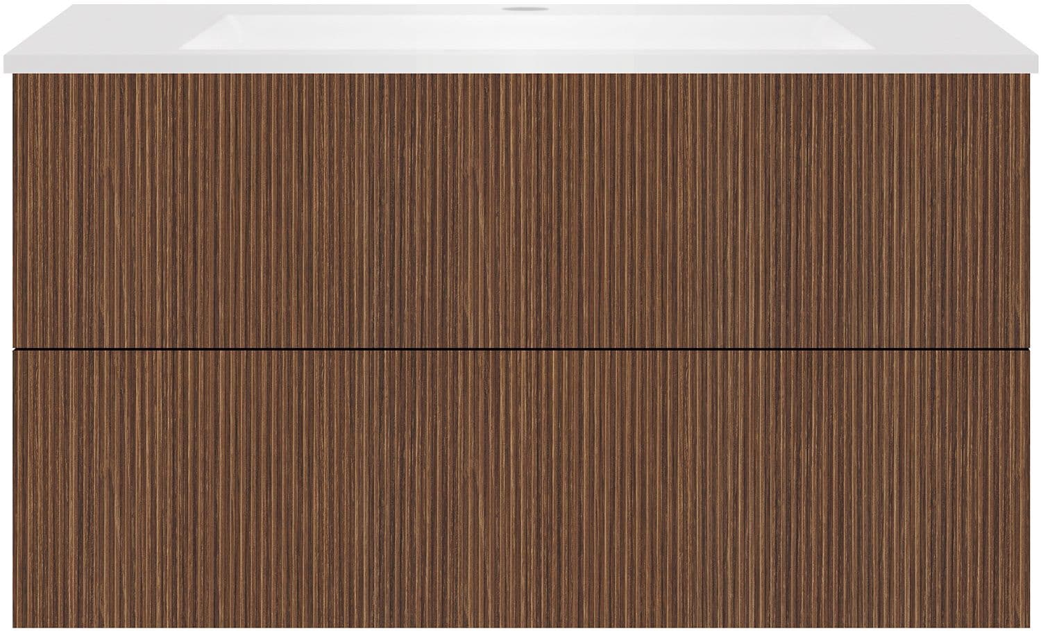 SOUS MEUBLE COFFEE 2 TIROIRS 100 NOYER SMARTLINE+LAVABO EN MARBRE SYNTHETIQUE BLANC MAT