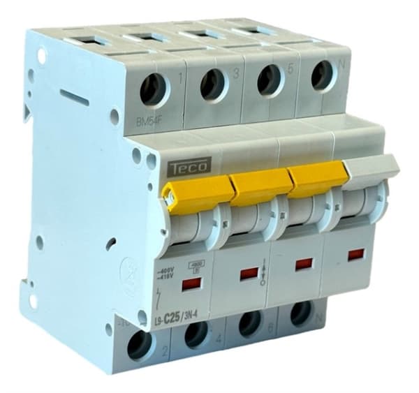 Disjoncteur 3 pôles + N 25A 4,5kA courbe C
