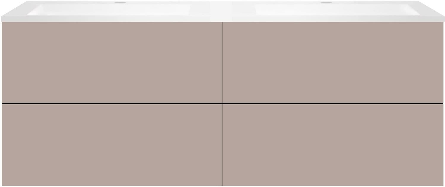 SOUS MEUBLE COFFEE 4 TIROIRS 160 DUO BASALTGRIJS +DOUBLE LAVABO EN MARBRE SYNTHETIQUE BLANC