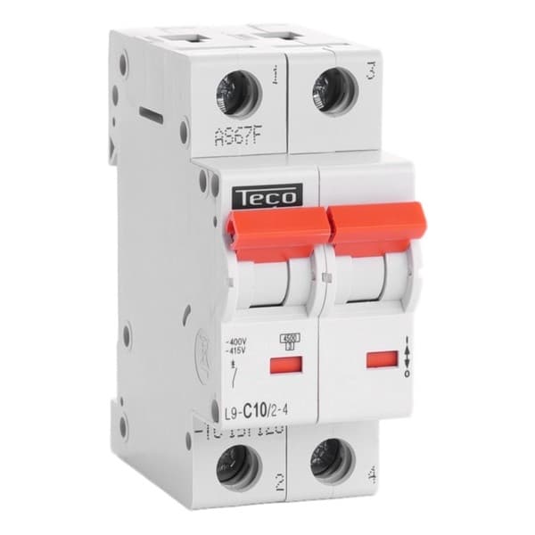 Disjoncteur 2 pôles 10A 4,5kA courbe C