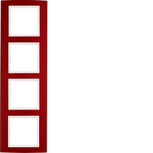 Plaque de recouvrement 4 postes Berker B.3 Alu, Rouge / Blanc polaire
