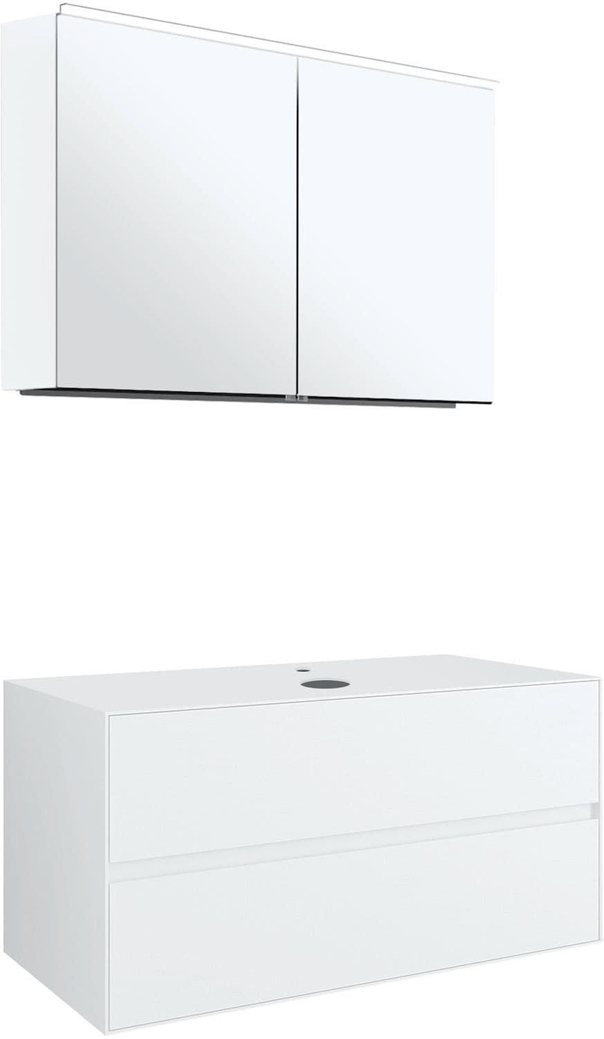 MEUBLE 2 TIROIRS+ TABLET POUR LAVABO A POSER CENTRAL TENSO 90CM TENSO +TROU ROBINET BLANC AVEC ARMOIRE TOILETTE