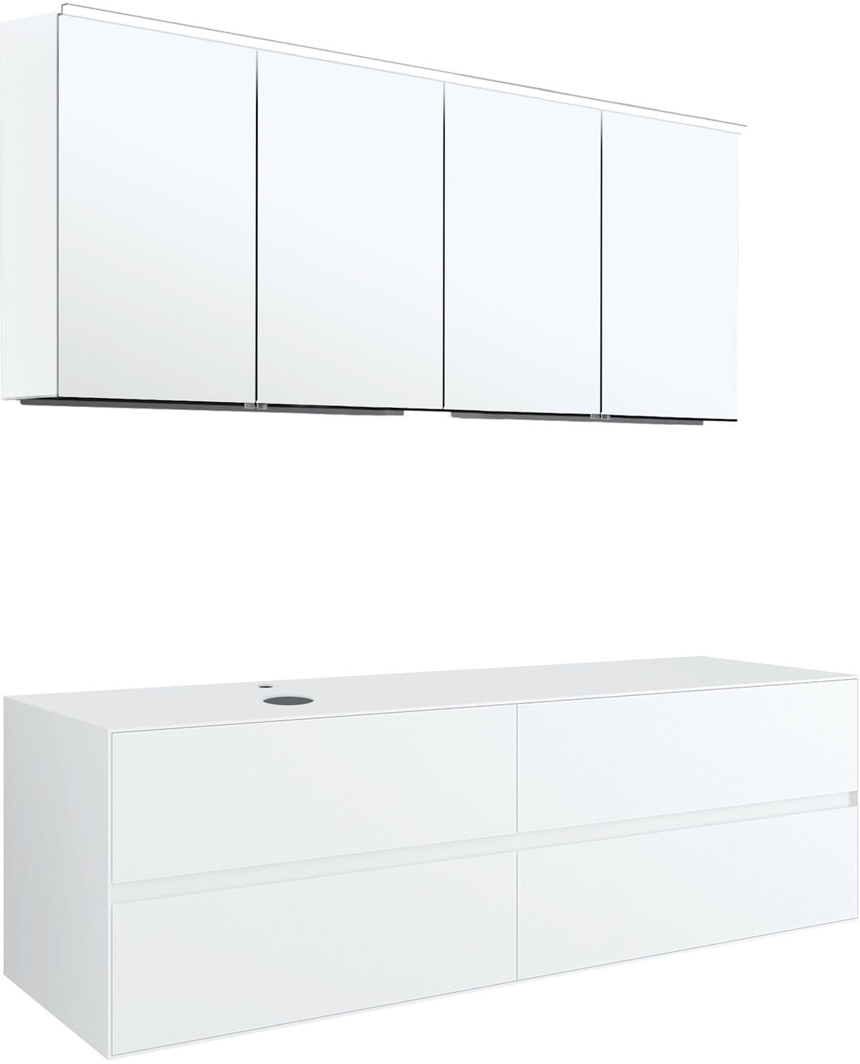 MEUBLE 4 TIROIRS+ TABLET POUR LAVABO A POSER GAUCHE TENSO 160CM +TROU ROBINET BLANC AVEC ARMOIRE TOILETTE
