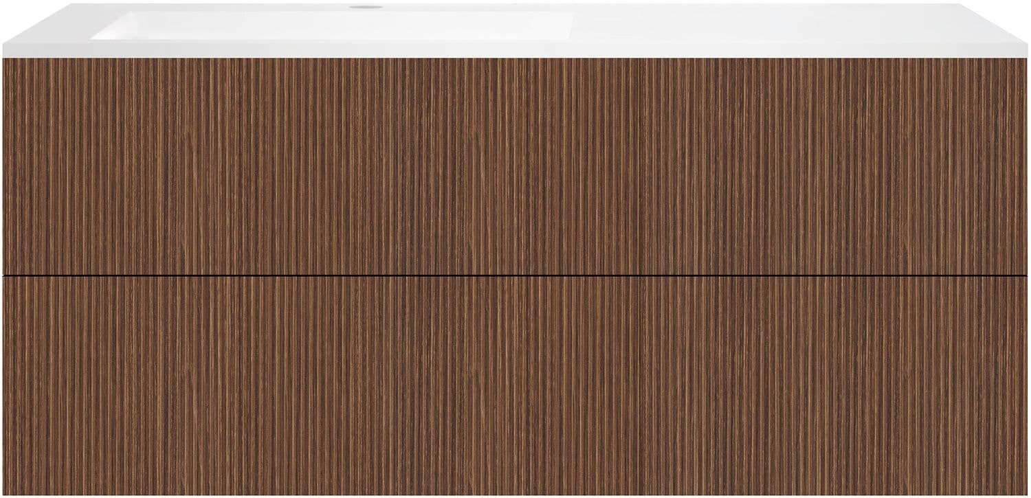 SOUS MEUBLE COFFEE 4 TIROIRS 140 NOYER SMARTLINE+LAVABO GAUCHE EN MARBRE SYNTHETIQUE BLANC