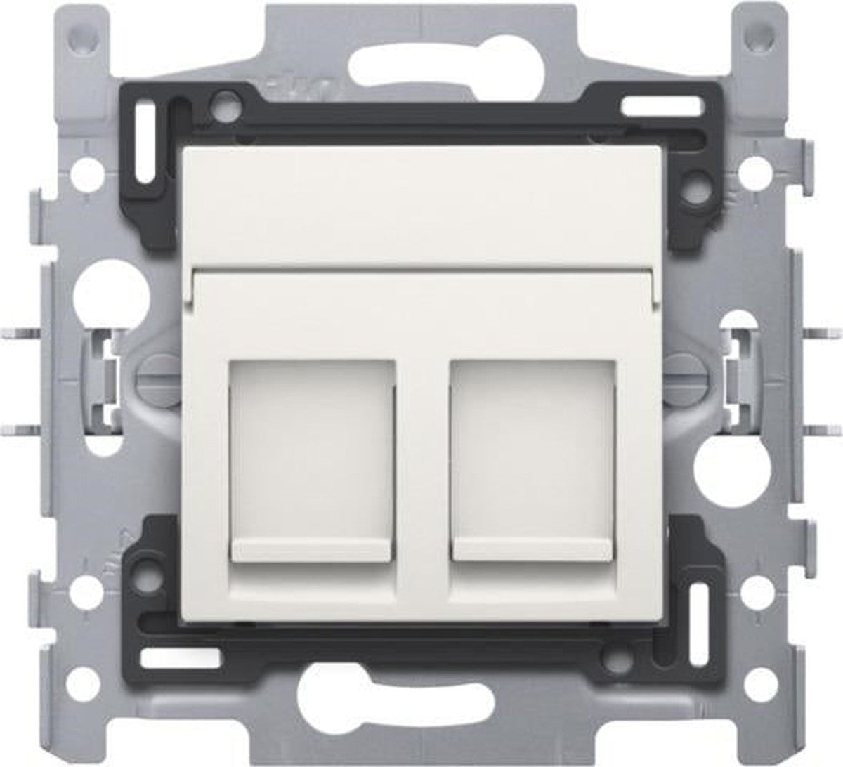 Pièce 2 connexions RJ45 UTP cat5E, modèle plat, socle et set de finition Blanc