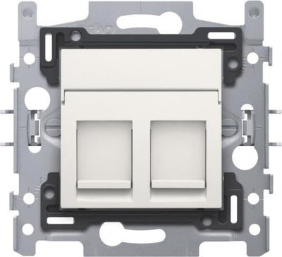 Pièce 2 connexions RJ45 UTP cat5E, modèle plat, socle et set de finition Blanc