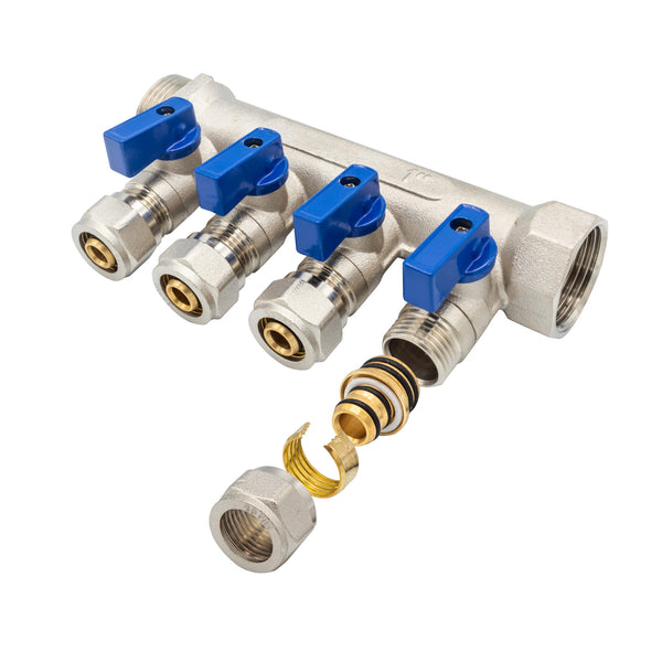 Manifold with 4-way 16mm blue valve