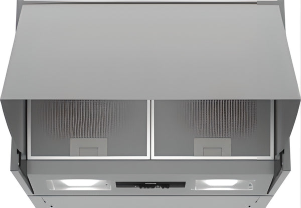 IQ100 Inbouwafzuigkap 60 cm, zilver, 3 standen, 625 m³/u, 70 dB, drukknopbediening, 2 stuks, 3W E14 LED