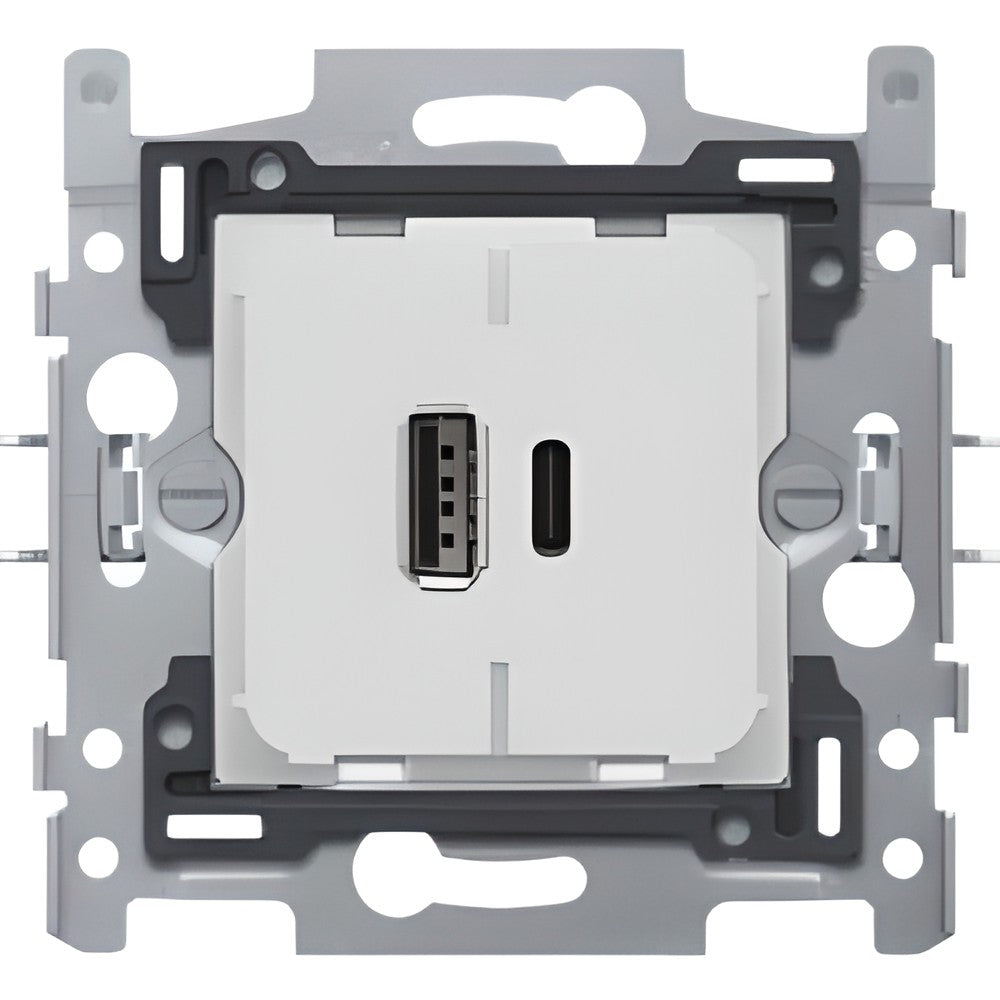 Dubbele slimme USB-A- en USB-C-oplader, basis van 60 x 71 mm, klauwbevestiging