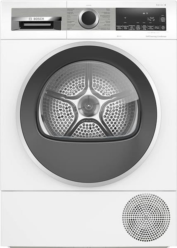 Vrijstaande wasdroger uit de serie 6, klasse C, 8,0 kg, zelfreinigende condensor, omkeerbaar, inclusief ventilatieset.
