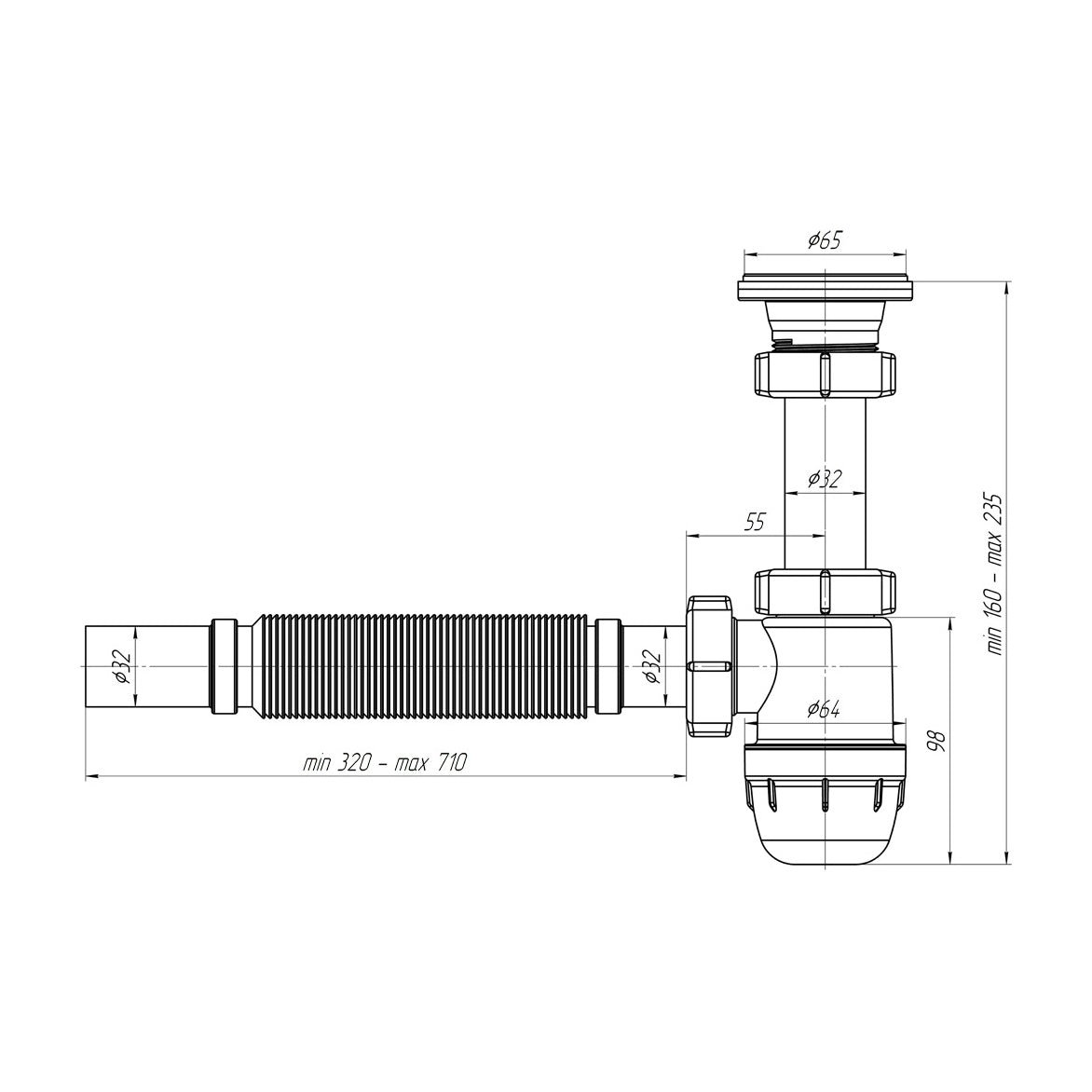 Siphon bouteille flexible avec crépine Ø32cm blanc