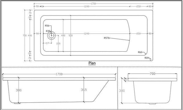 GO Van Marcke Volga baignoire à encastrer 1700 x 700 mm