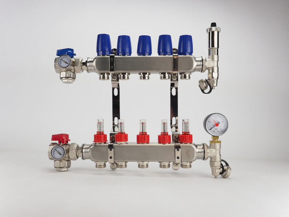 Van Marcke Floor Heating collecteur acier inoxydable entièrement prémonté pour 7 circuits de chauffage